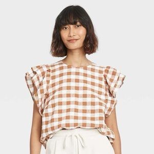 a new day brown and white plaid blouse